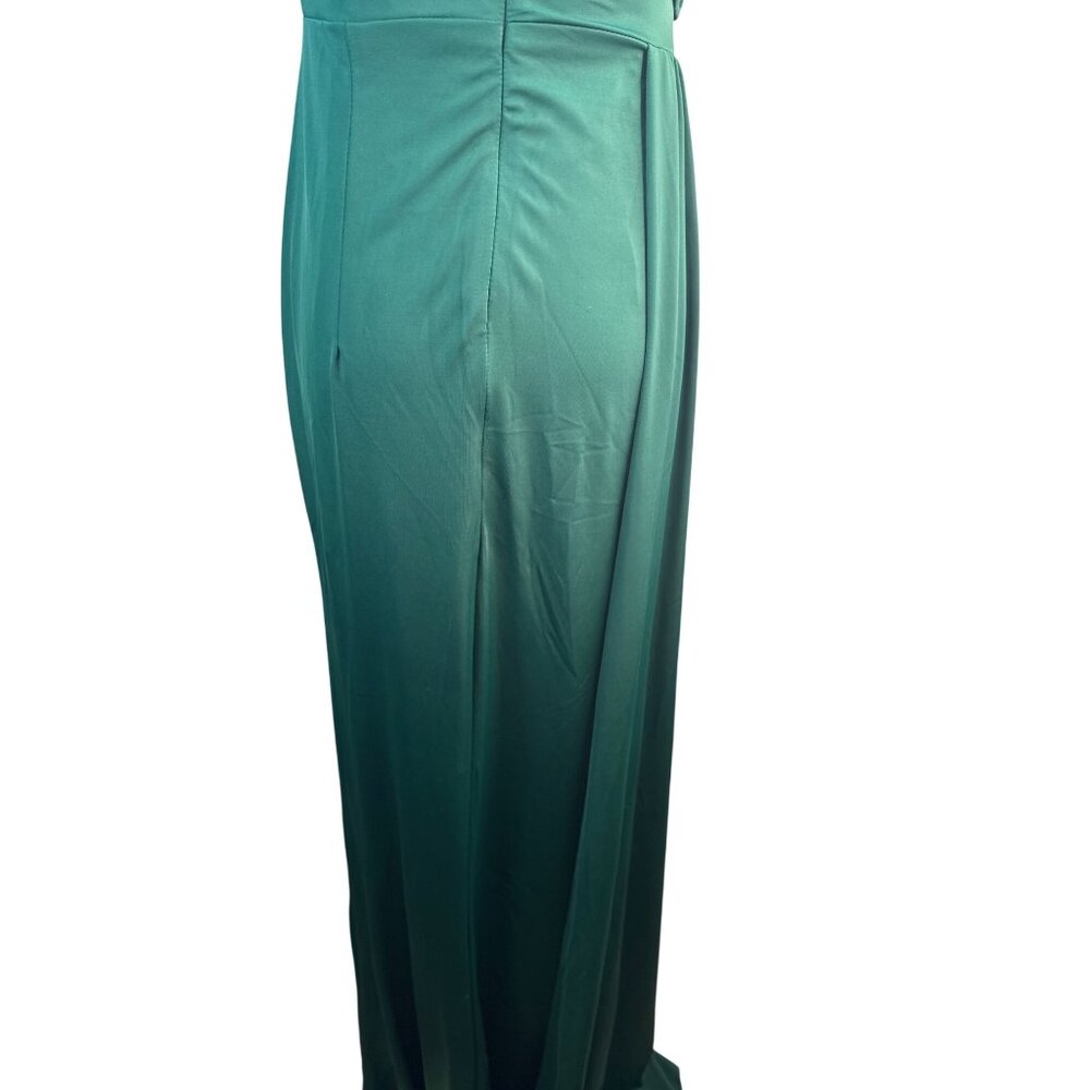 New Emerald Green Miss Ord Small One-Shoulder Draped Evening Gown Long Sleeve - Picture 12 of 16